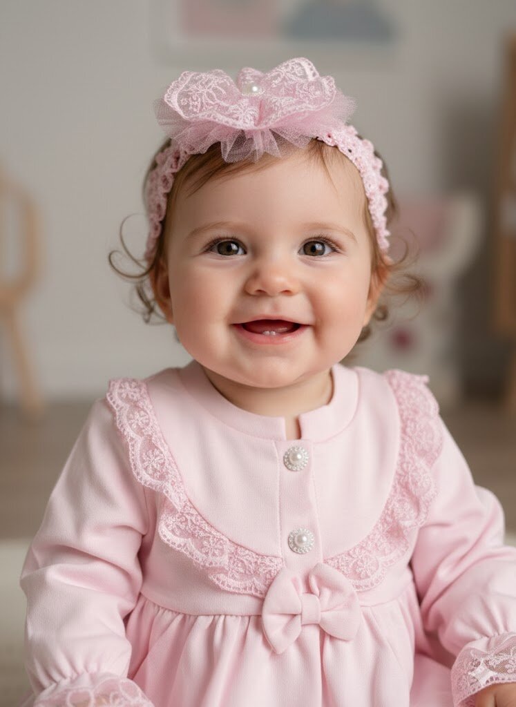 Pamuklu Dantel Detaylı Bandanalı Kız bebek Elbise