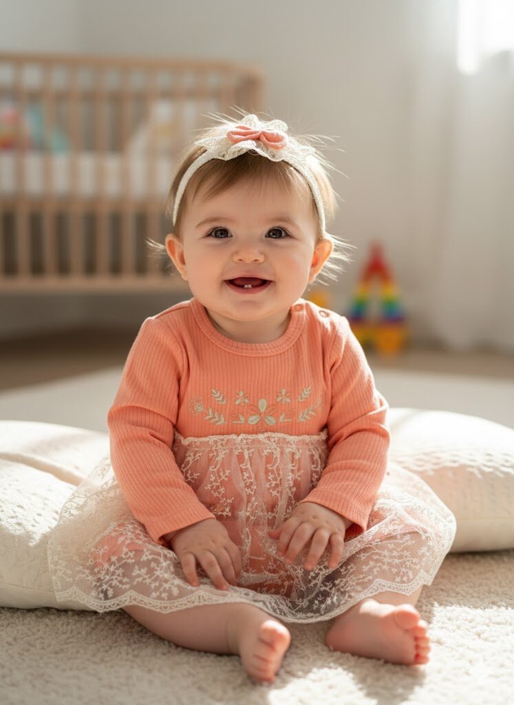 Pamuklu Çiçek Nakışlı Dantelli Kız Bebek Elbise