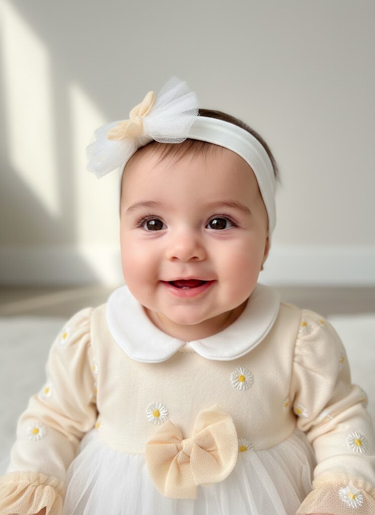 Pamuklu Papatya Detaylı Bandanalı Kız Bebek Elbise