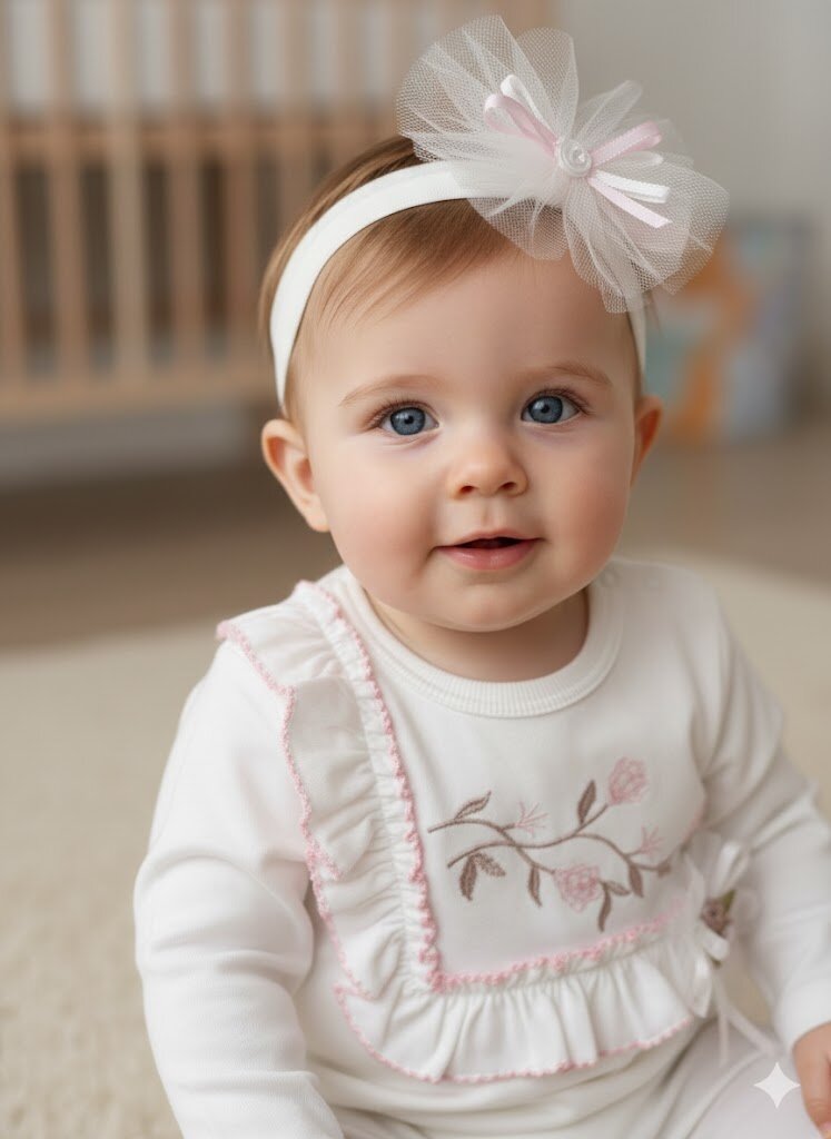 Pamuklu Çiçek Nakışlı Bandanalı Kız Bebek Tulum