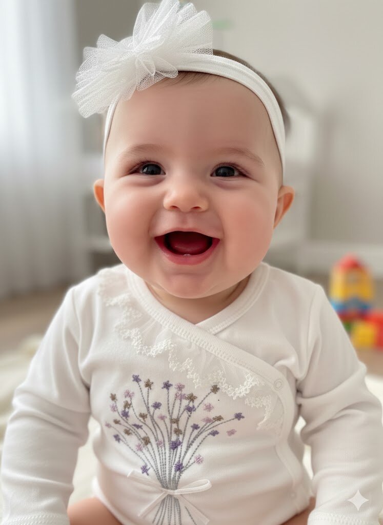 Pamuklu Çiçek İşlemeli Kız Bebek Zıbın 2li Takım