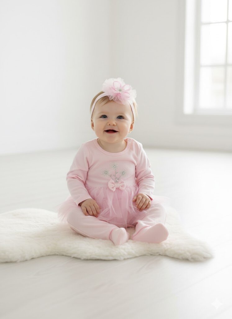 Pamuklu Çiçek İşlemeli Kız Bebek Zıbın 3lü Takım