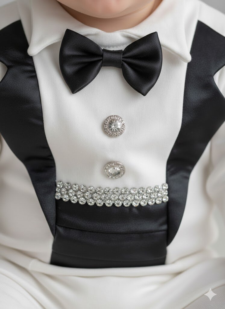 Pamuklu Papyon Detaylı Erkek Bebek Tulum