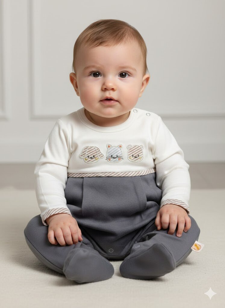 Pamuklu Hayvan Desenli  Erkek Bebek Tulum