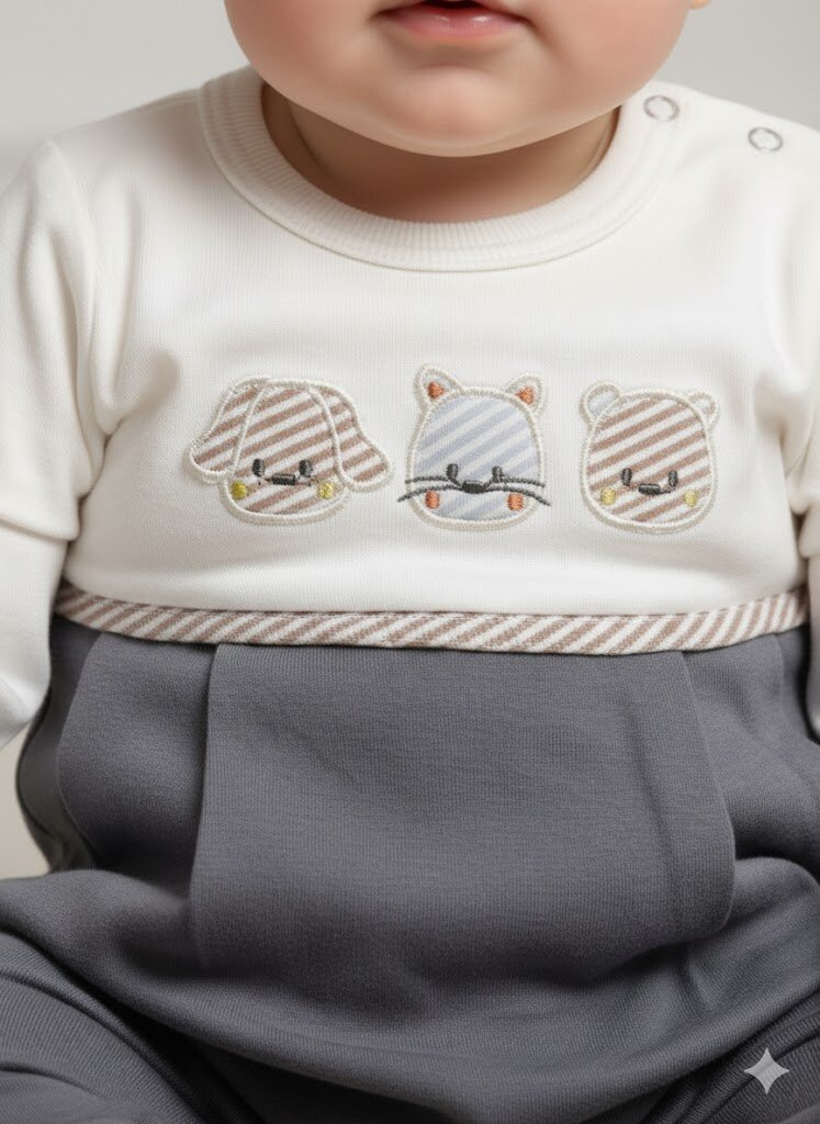 Pamuklu Hayvan Desenli  Erkek Bebek Tulum