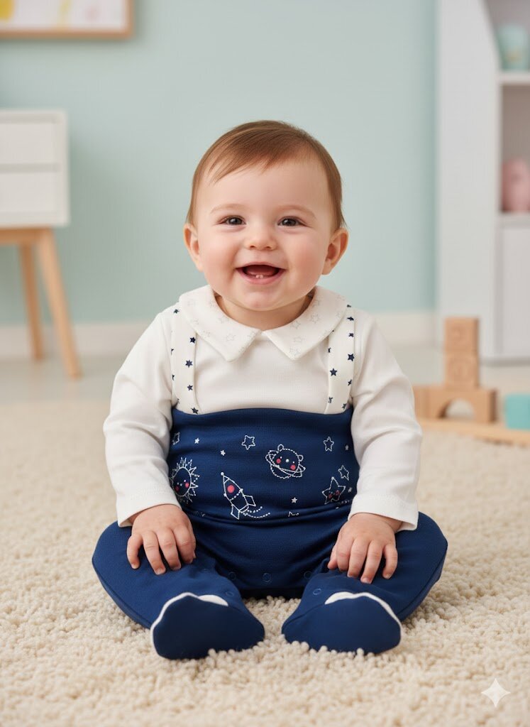 Pamuklu Uzay Detaylı Yaka Salopet Tulum