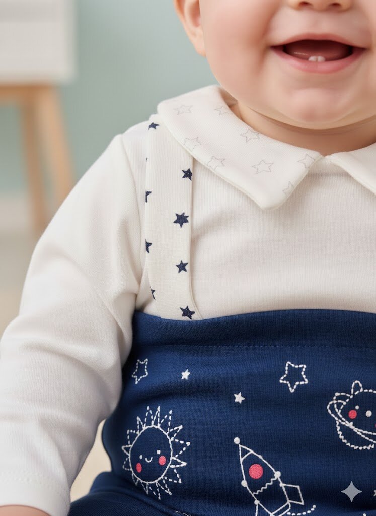 Pamuklu Uzay Detaylı Yaka Salopet Tulum