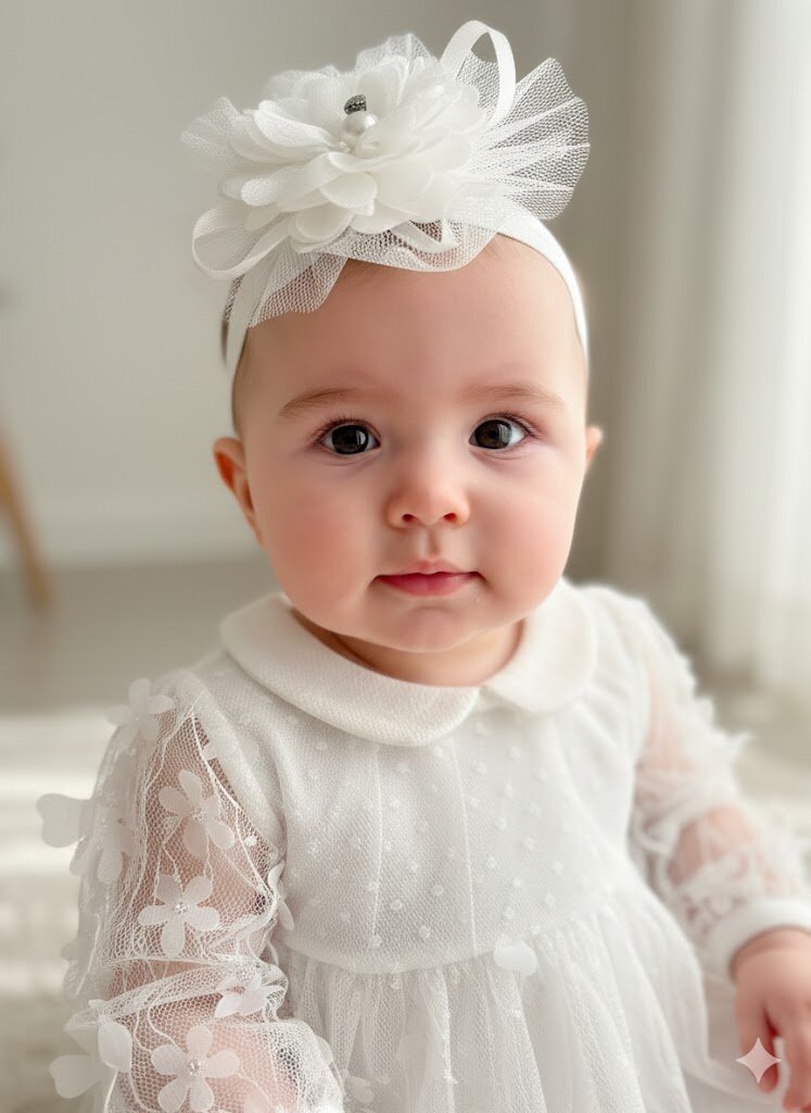 Pamuklu Çiçek İşlemeli Dantelli Kız Bebek Elbise