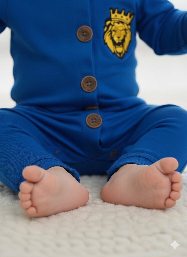 Pamuklu Aslan Detaylı Düğmeli Erkek Bebek Tulum