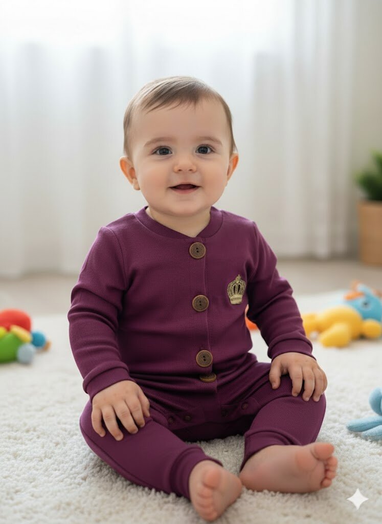 Pamuklu Düğmeli Taç İşlemeli Kız Bebek Tulum