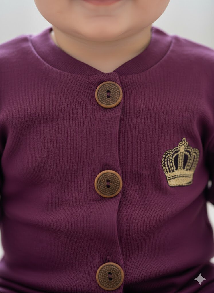 Pamuklu Düğmeli Taç İşlemeli Kız Bebek Tulum