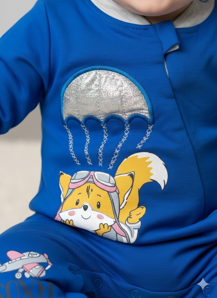 Pamuklu Paraşüt İşlemeli Erkek Bebek Tulum