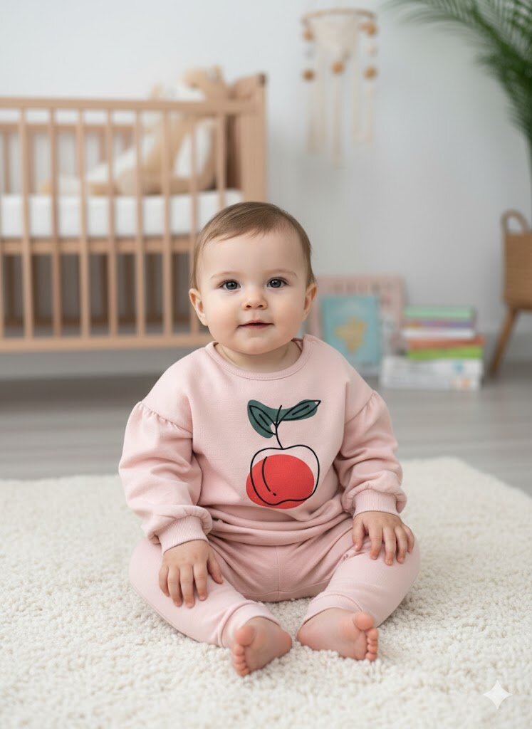 Pamuk Meyve Desenli Kız Bebek 2li Takım