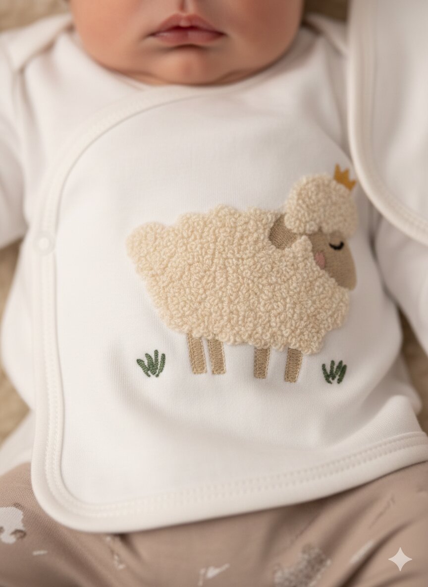 Yenidoğan Sevimli Kuzu Desenli 5li Hastane Çıkış Seti