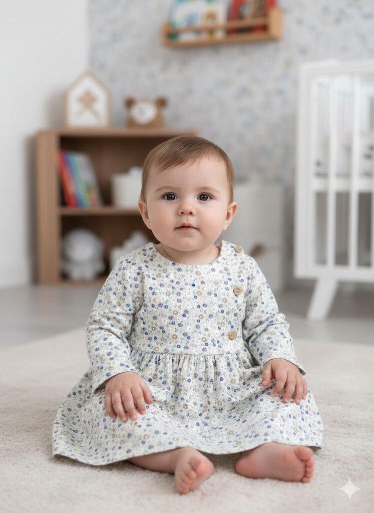 Organik Çiçek Desenli Kız Bebek Elbise