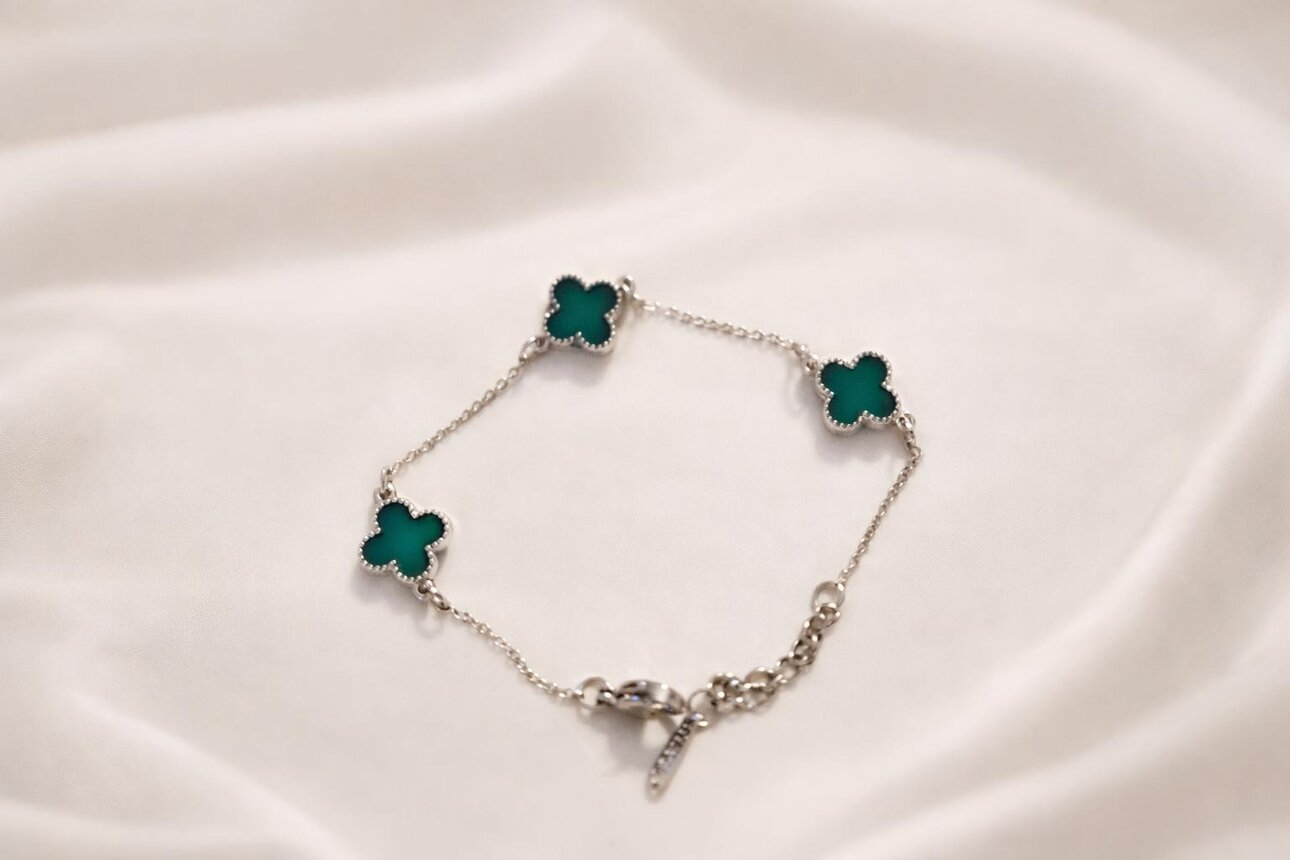Yeşil Yonca Detaylı Çelik Bileklik 12