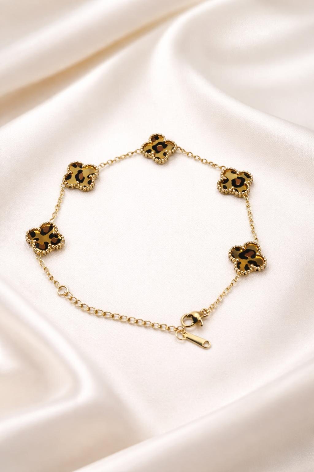 Leopar Yonca Detaylı Çelik Bileklik 16