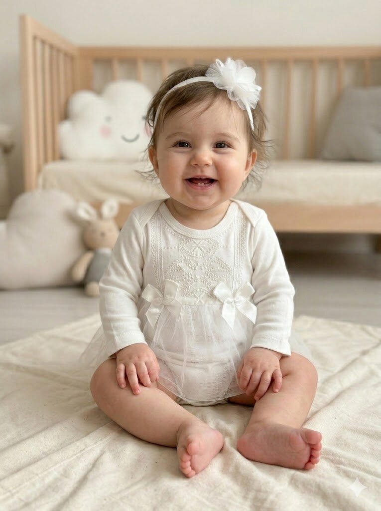 Pamuklu Tül Detaylı 2li Kız Bebek Elbise