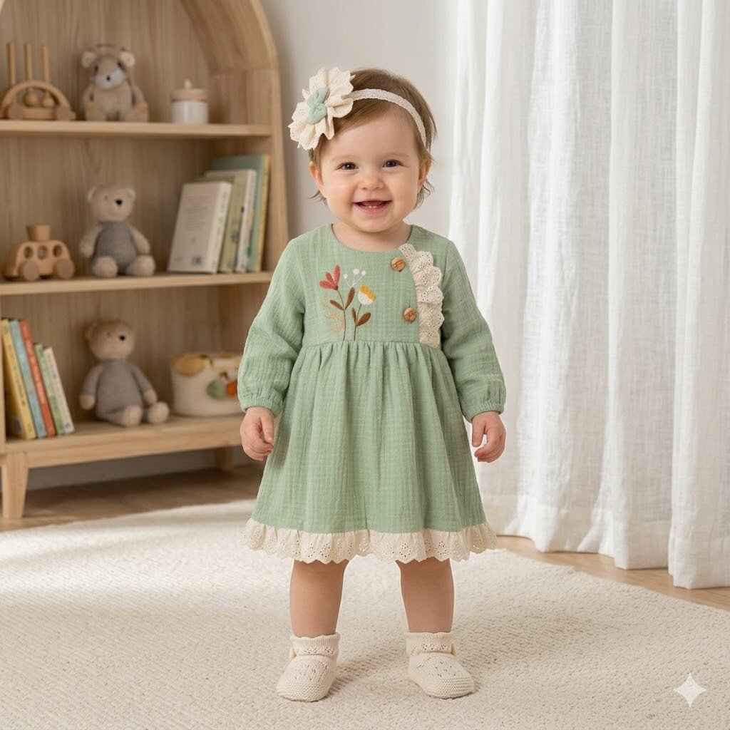 Organik Nakışlı Kız Bebek 2li Takım