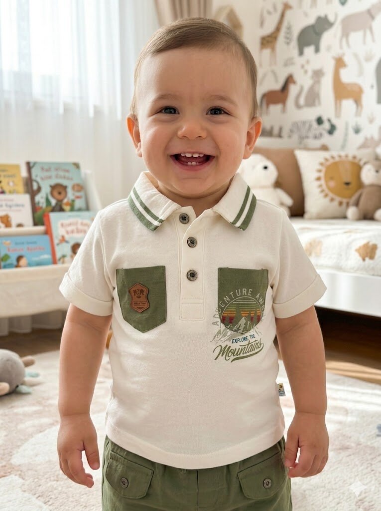 Pamuklu  gömlek yaka Düğmeli Erkek Bebek Takım