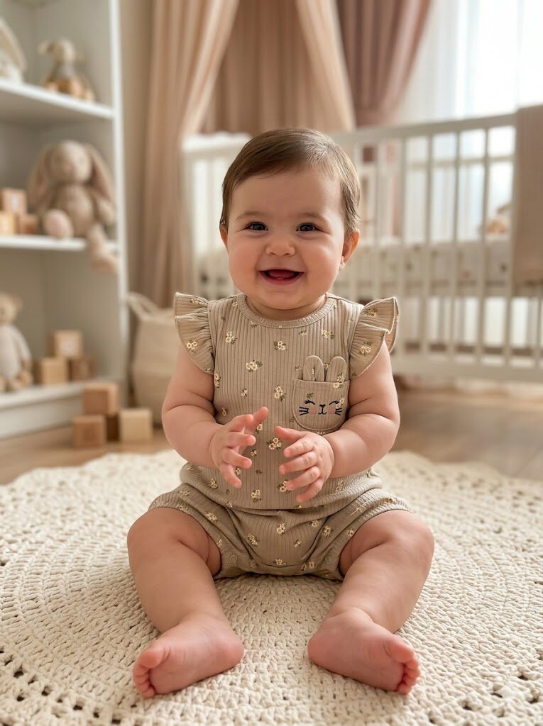 Pamuklu Tavşan Detaylı Çıtçıtlı Kız Bebek Tulum