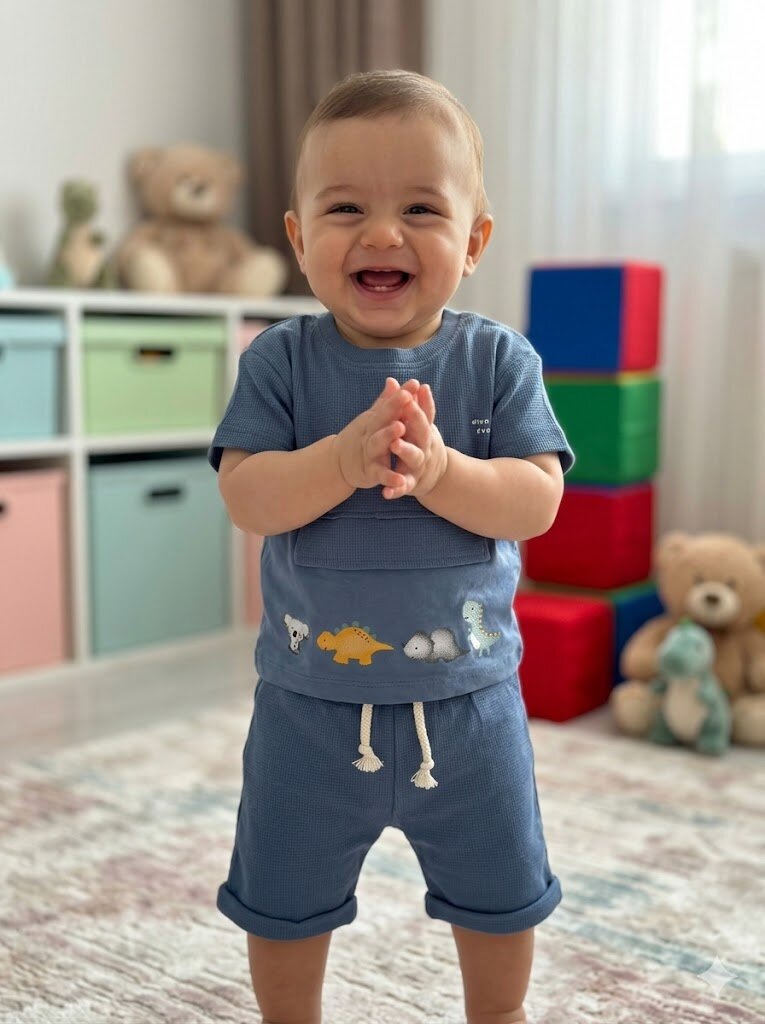 Pamuklu Dinazor Detaylı 2li Erkek Bebek Takım