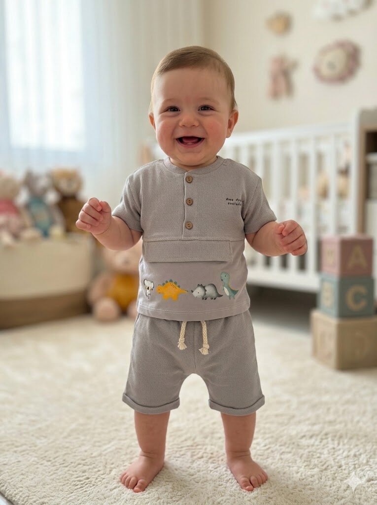 Pamuk Dinozor Detayli Erkek Bebek 2li Takım