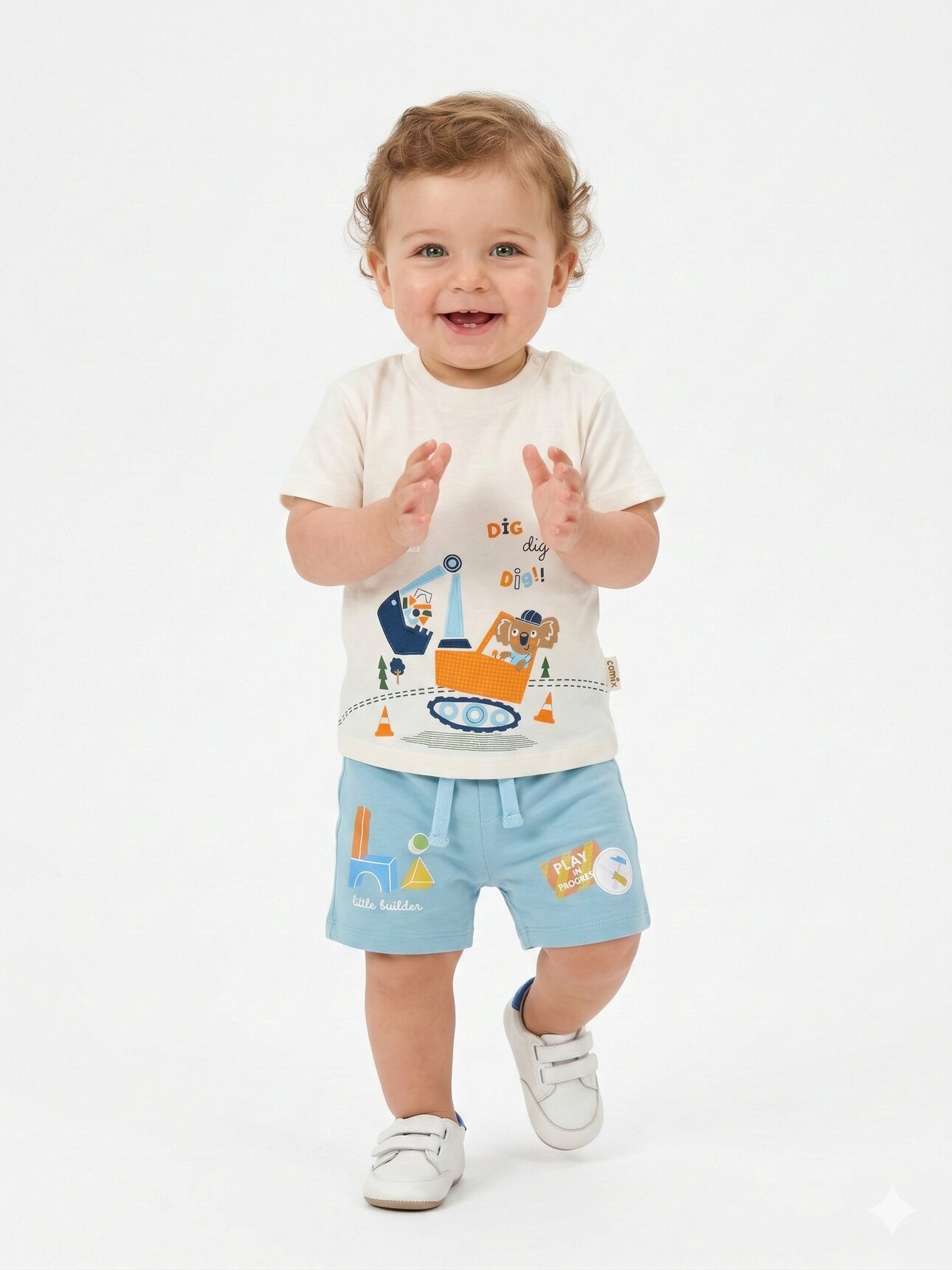 Pamuklu Kepçe Detaylı Şortlu Erkek Bebek 2li Takım