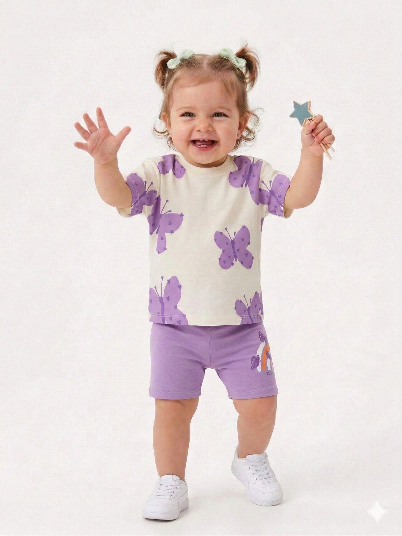 Pamuklu Kelebek Desenli Şort Taytlı Kız Bebek Şortlu 2li Takım