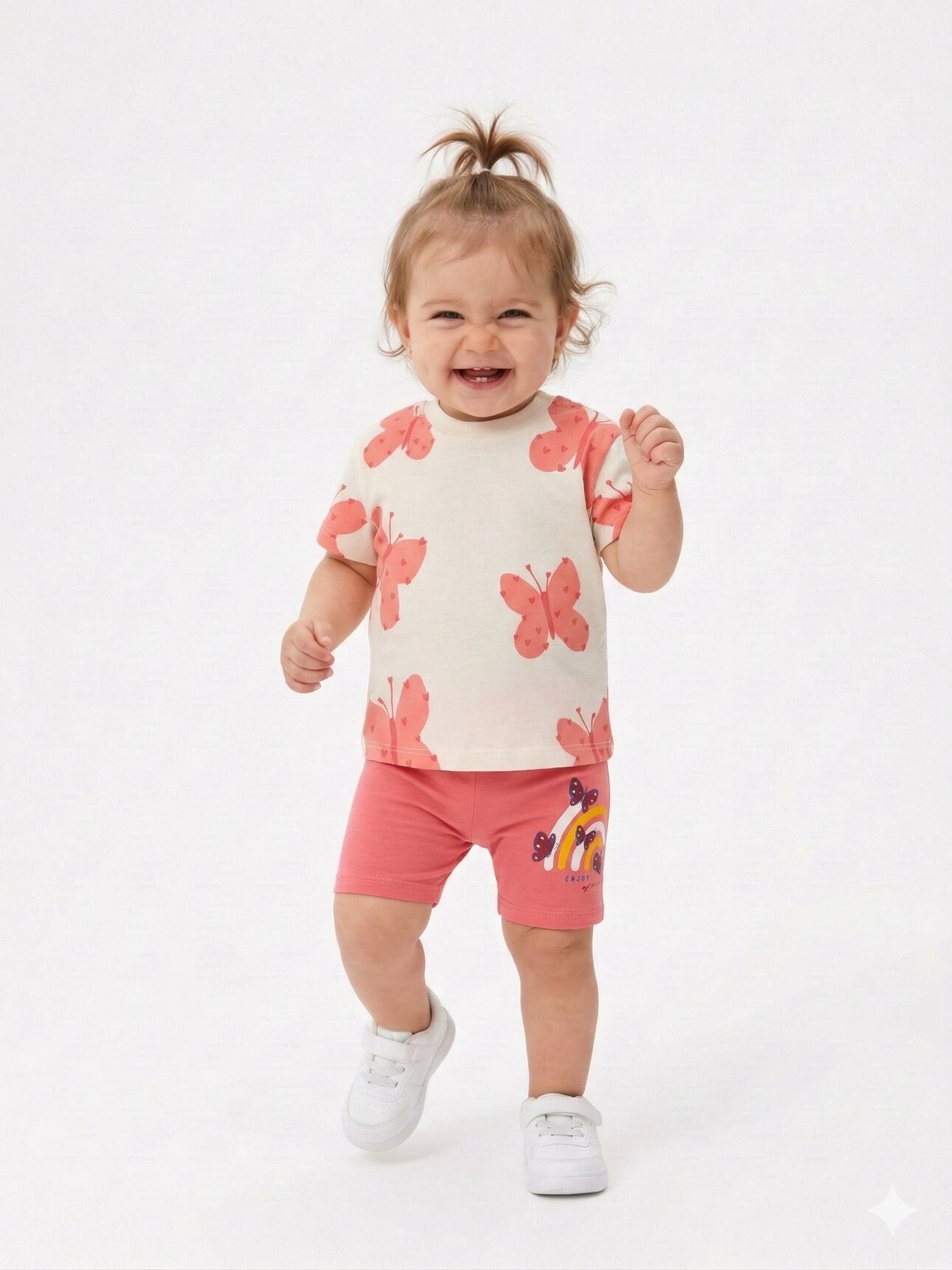 Pamuklu Kelebek Desenli Şort Taytlı Kız Bebek Şortlu 2li Takım