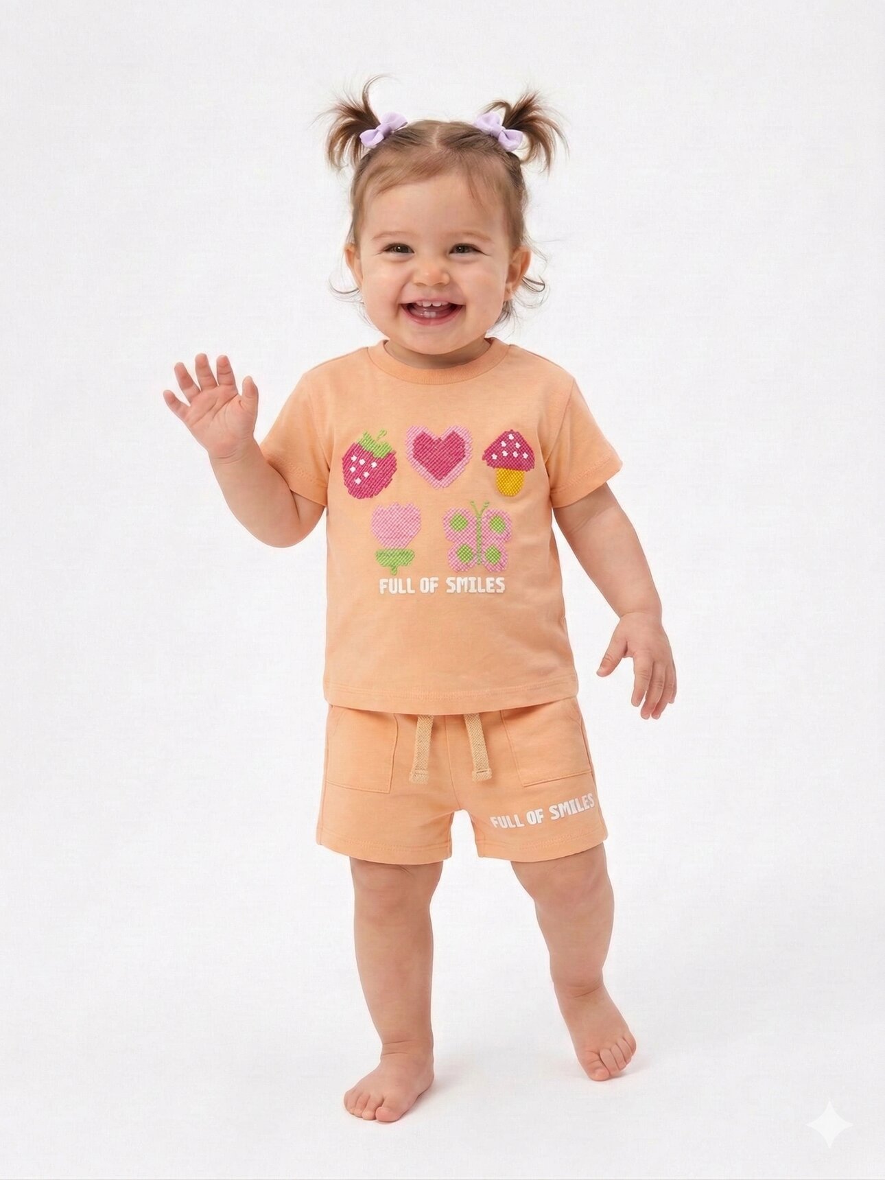 Pamuklu Çilek Desenli Cepli Kız Bebek Şortlu 2li Takım