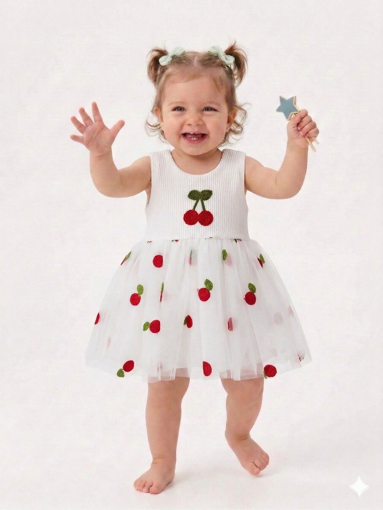 Kiraz Detaylı Kız Bebek Elbise