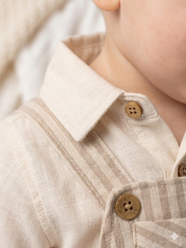 Pamuklu Şeritli Gömlekli Şapkalı Salopet Şortlu Tulum Erkek Bebek 3lü Takım