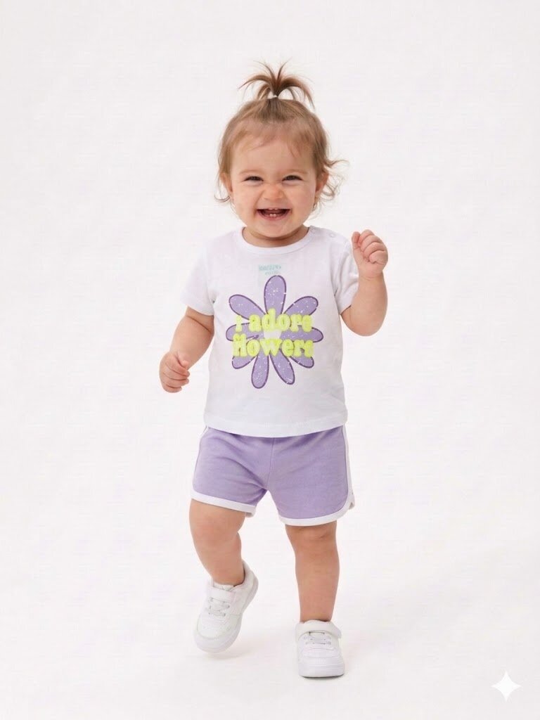 Pamuklu Çiçek Desenli 2li Kız Bebek Takım