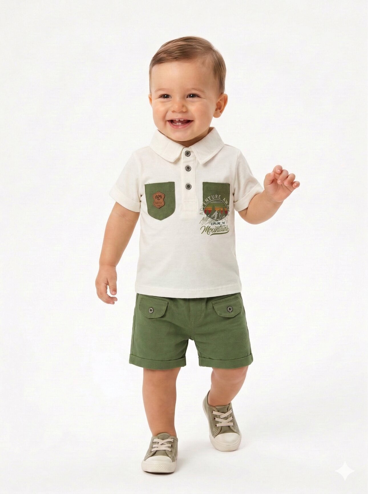 Pamuklu  gömlek yaka Düğmeli Erkek Bebek Takım