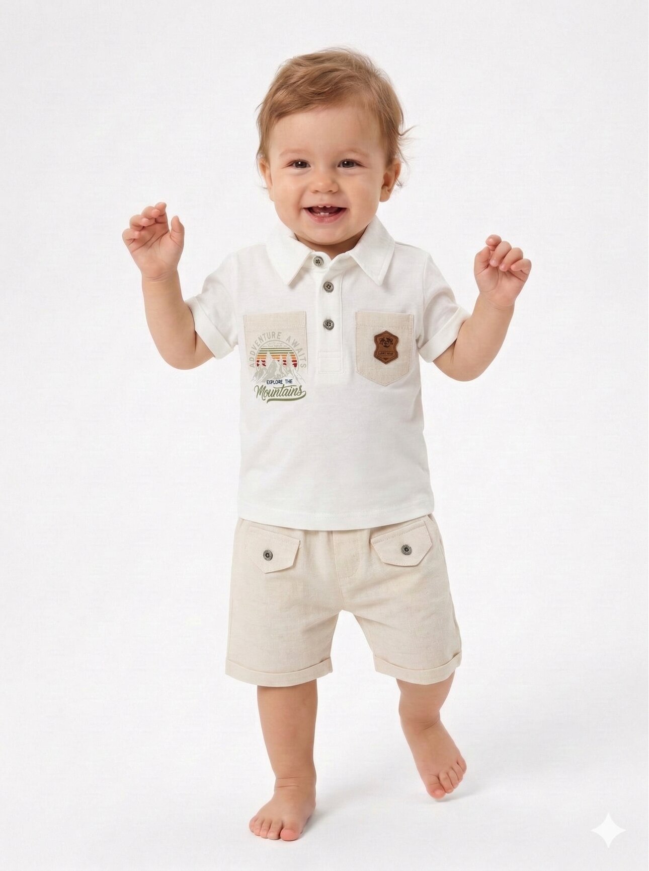 Pamuklu  gömlek yaka Düğmeli Erkek Bebek Takım