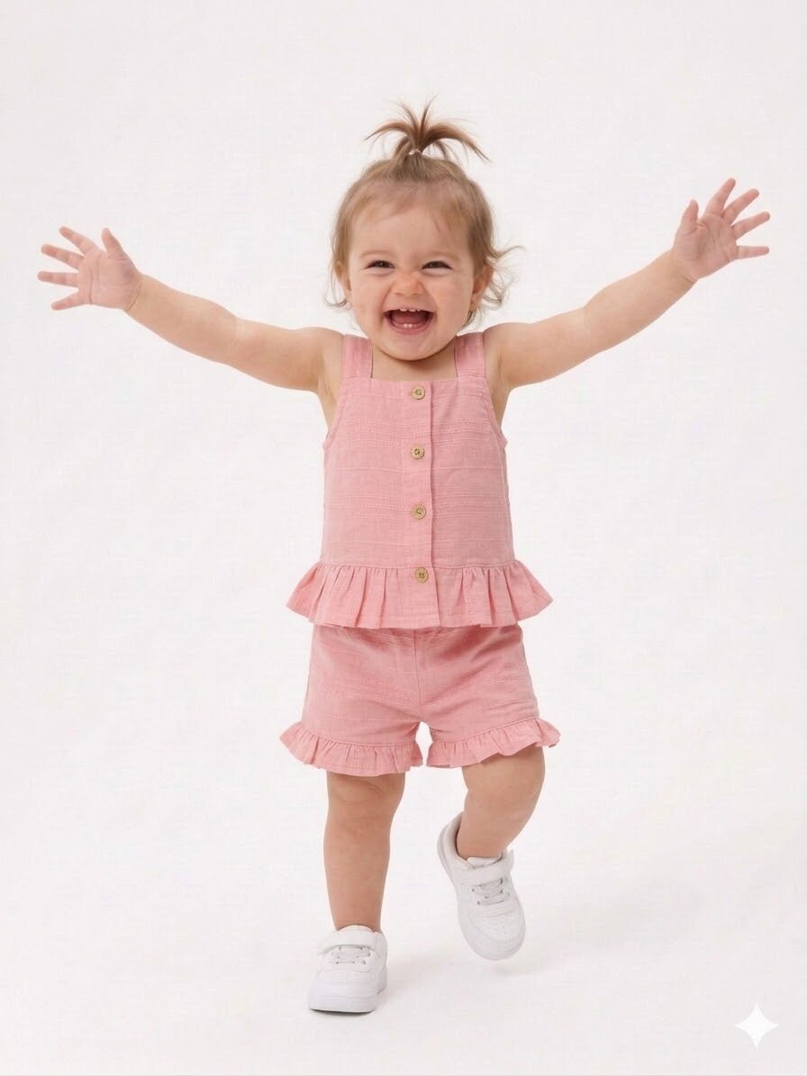 Organik Pamuklu Keten Kız Çocuk 2li Takım Kız Bebek 2li Takım