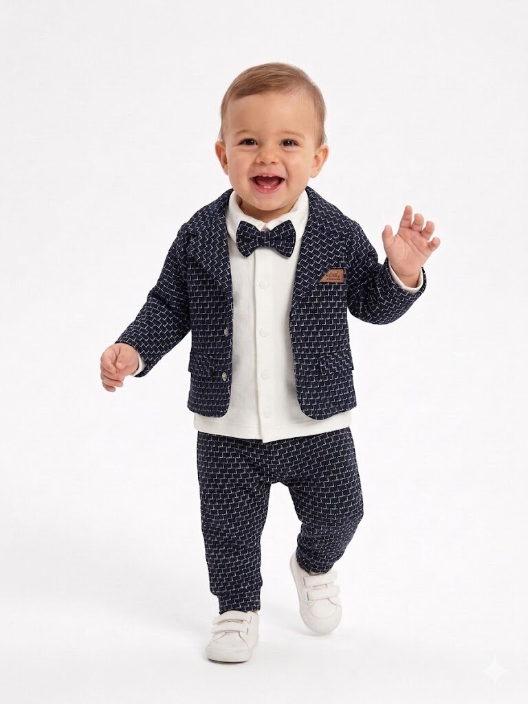 Pamuklu Ceketli Papyonlu Erkek Bebek 4'lü Takım