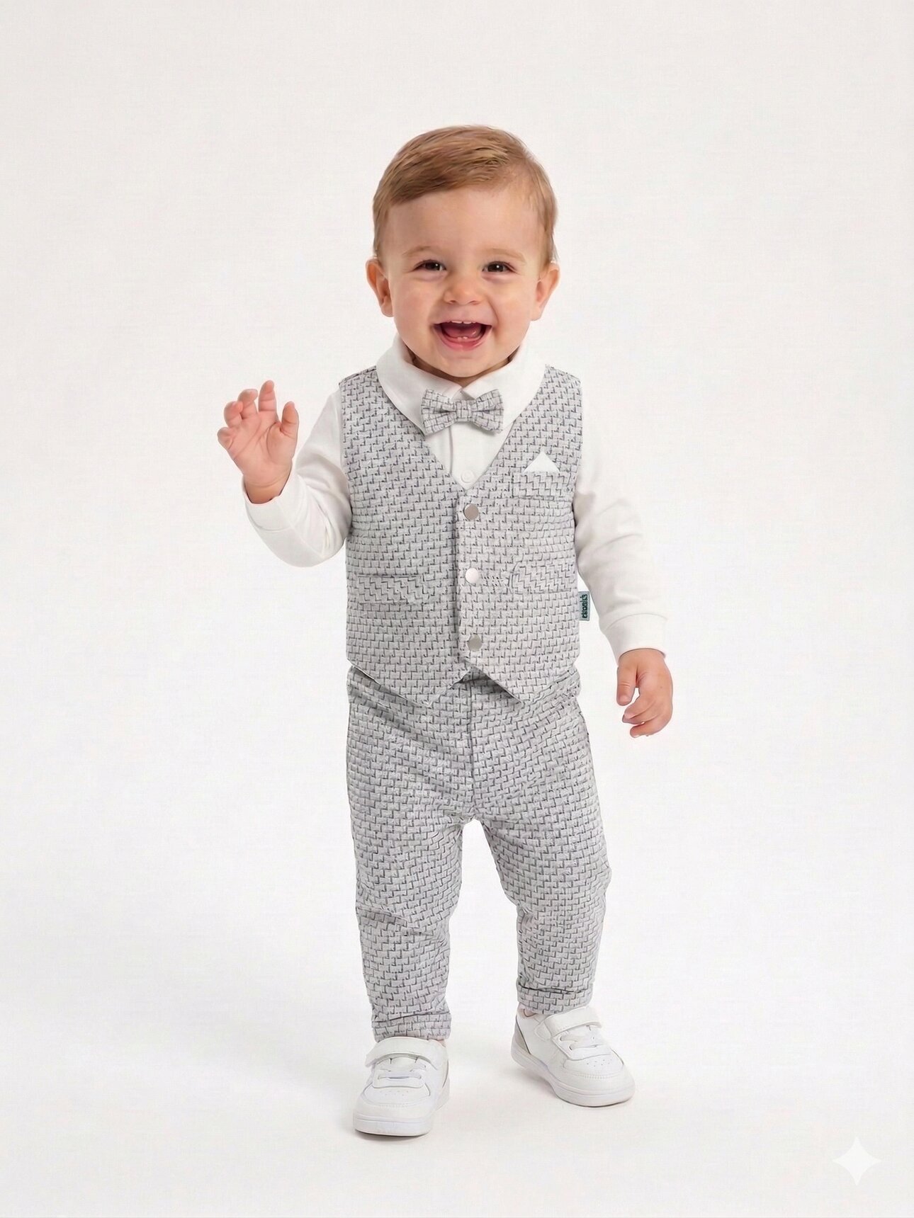 Pamuklu Ceketli Papyonlu Erkek Bebek 4'lü Takım