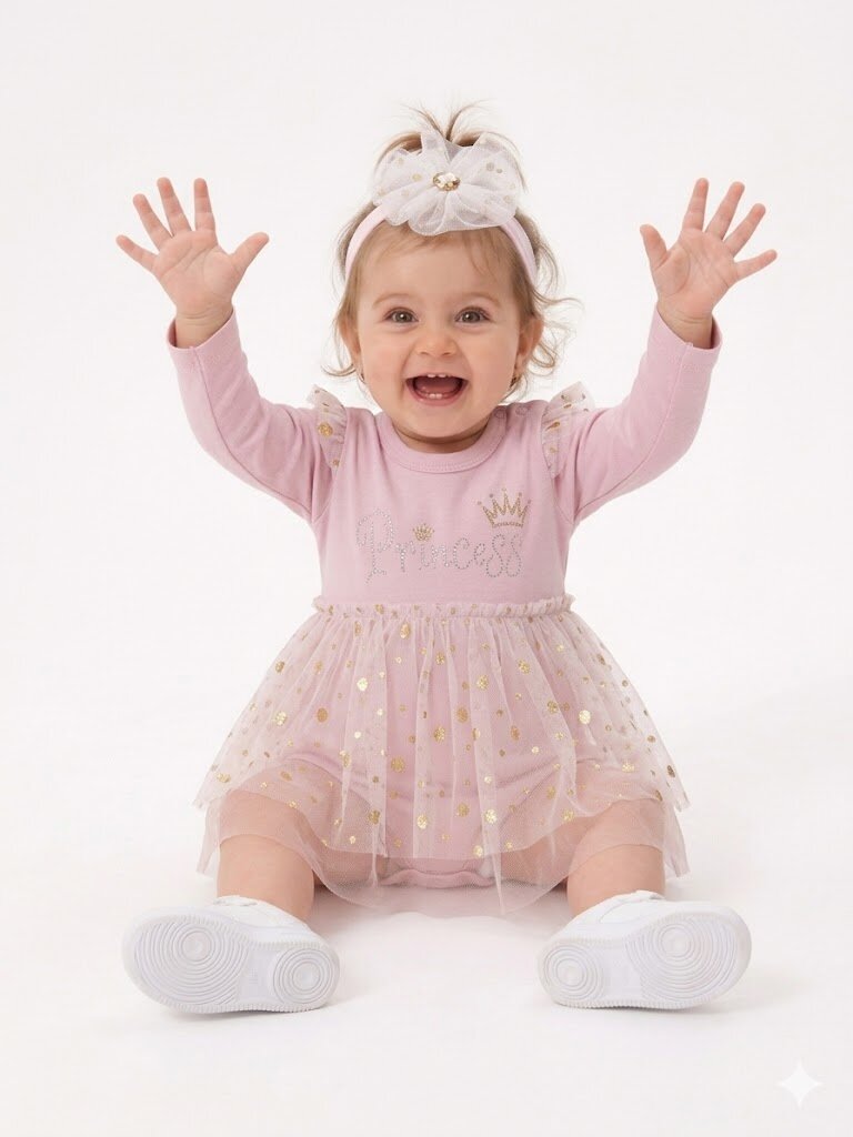 Pamuklu Prenses İşlemeli Dantelli Kız Bebek Elbise