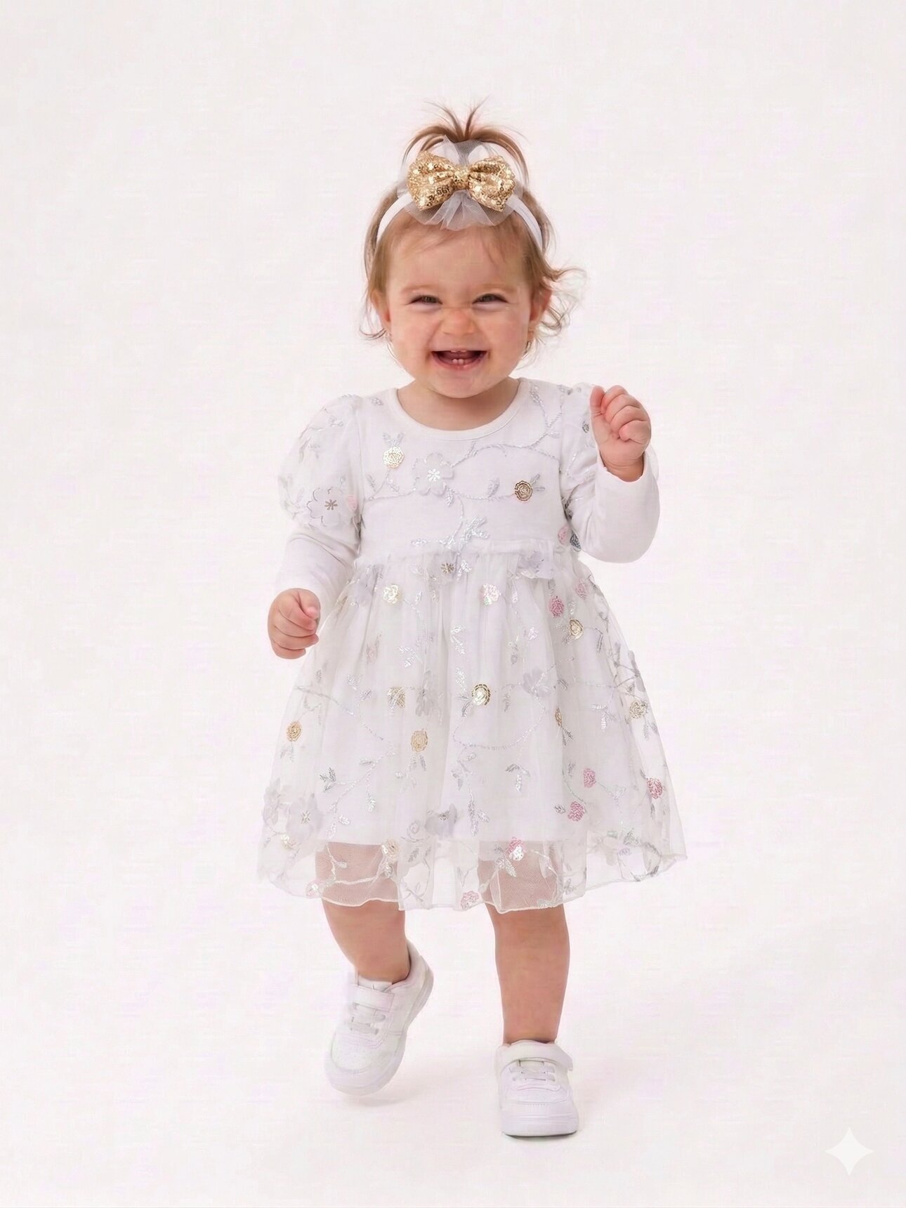 Pamuklu Tül Detaylı Bandanalı Kız Bebek Elbise