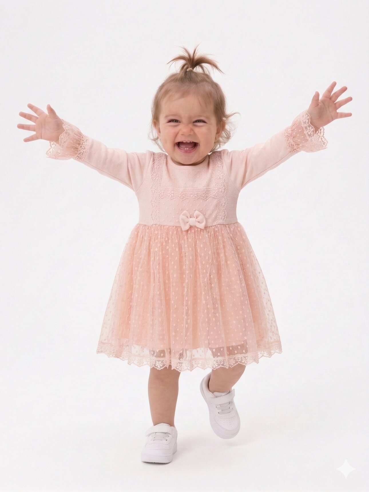 Pamuklu Dantel Detaylı  Kız Bebek Elbise