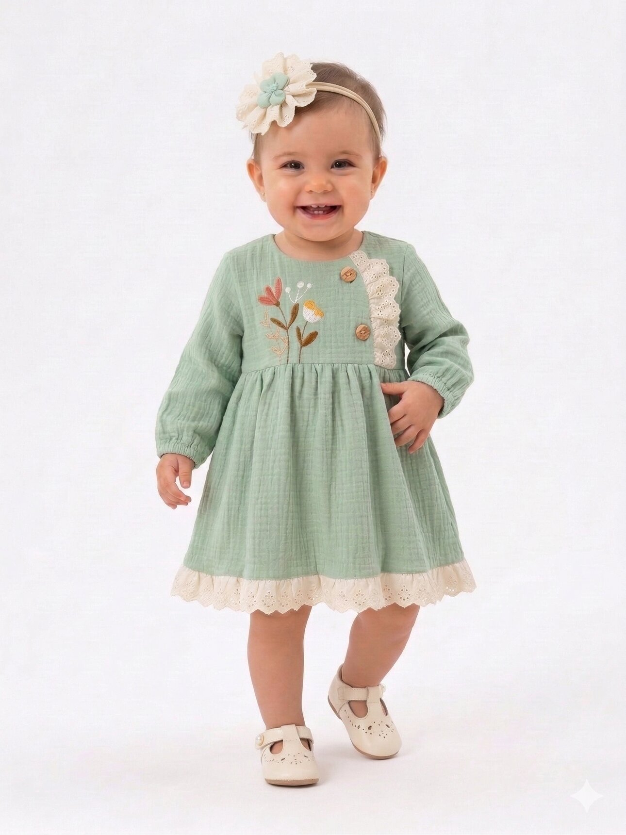 Organik Nakışlı Kız Bebek 2li Takım