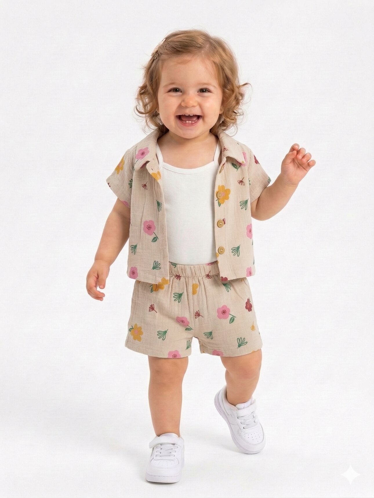 Pamuklu Çiçek Desenli Müslin 3Lü Kız Bebek Takım