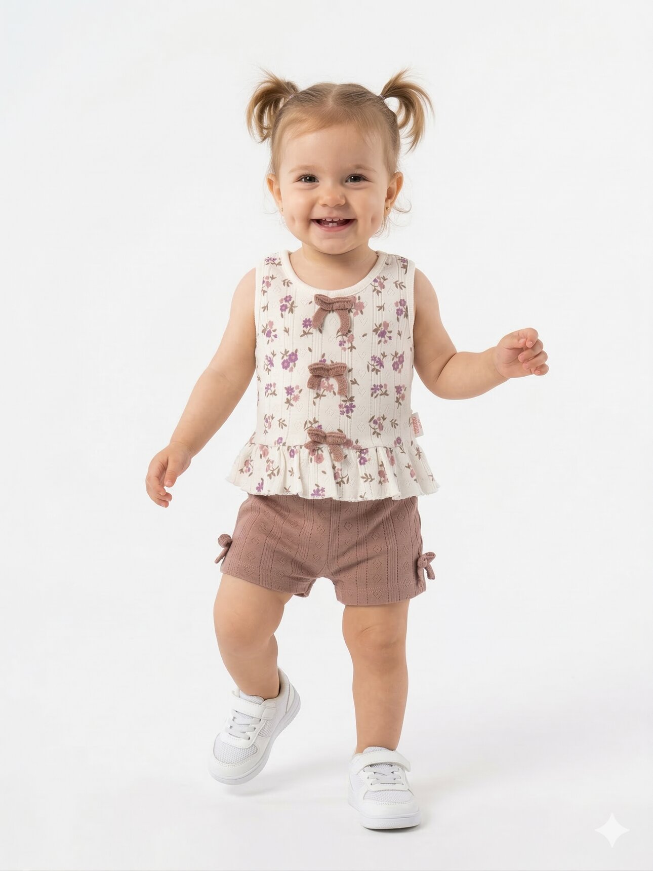 Pamuk Çiçekli  Desenli 2li Kız Bebek Takım