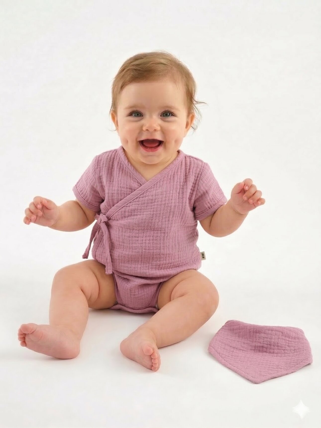 Pamuklu Müslin Önlüklü Zıbın 2li Takım