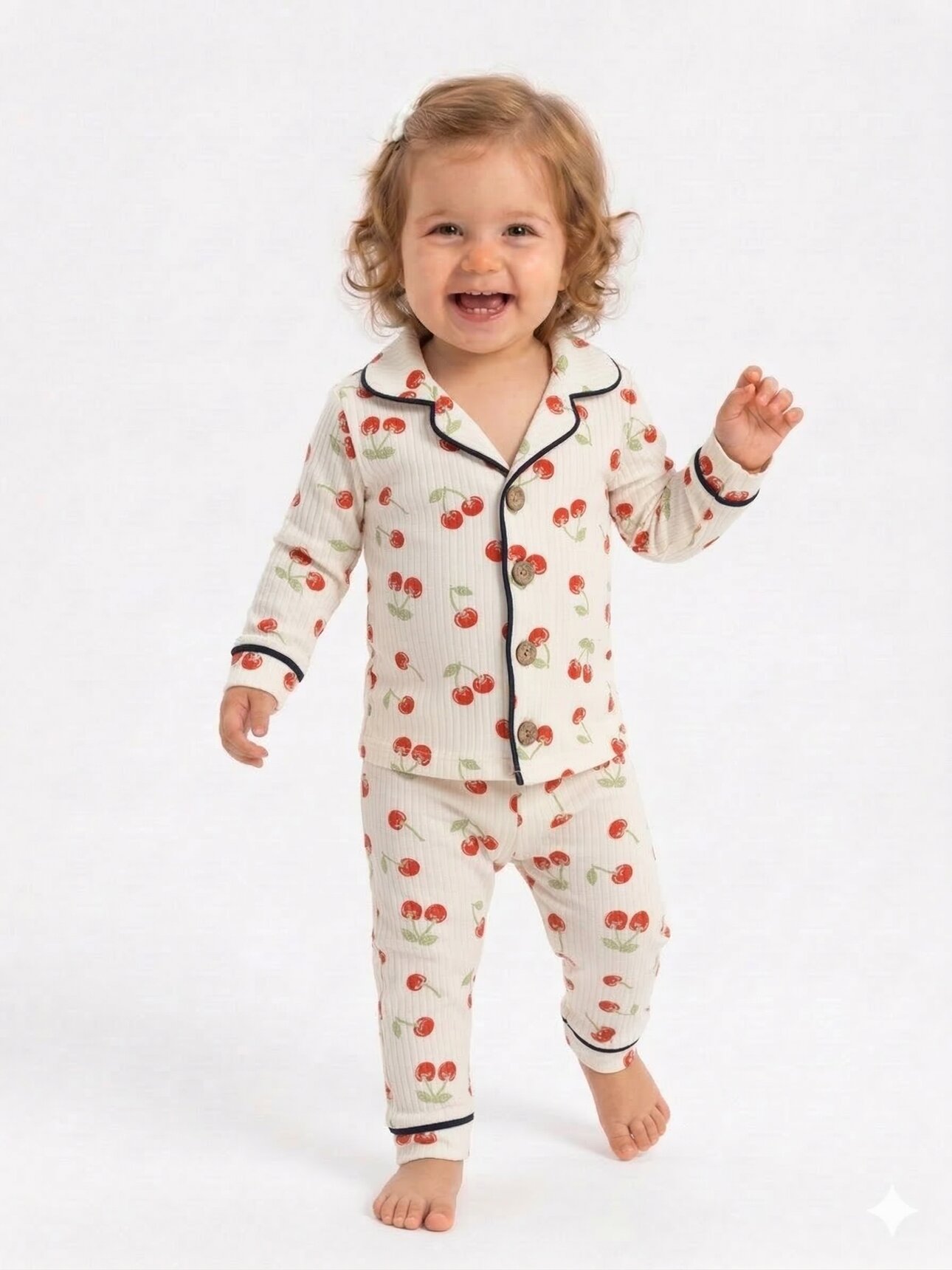 Pamuklu Kiraz Desenli 2li Kız Bebek PijamaTakımı