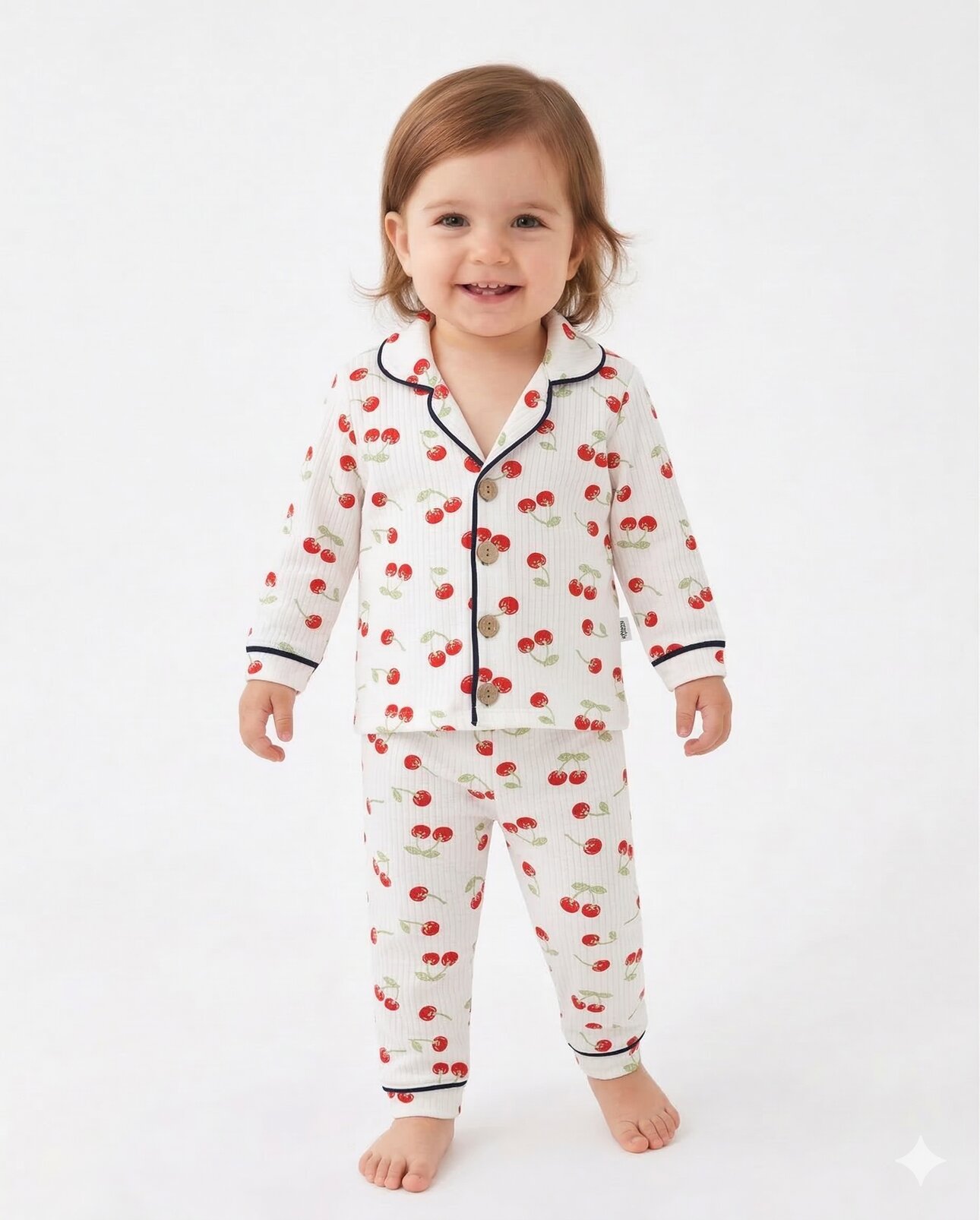 Pamuklu Kiraz Desenli 2li Kız Bebek PijamaTakımı