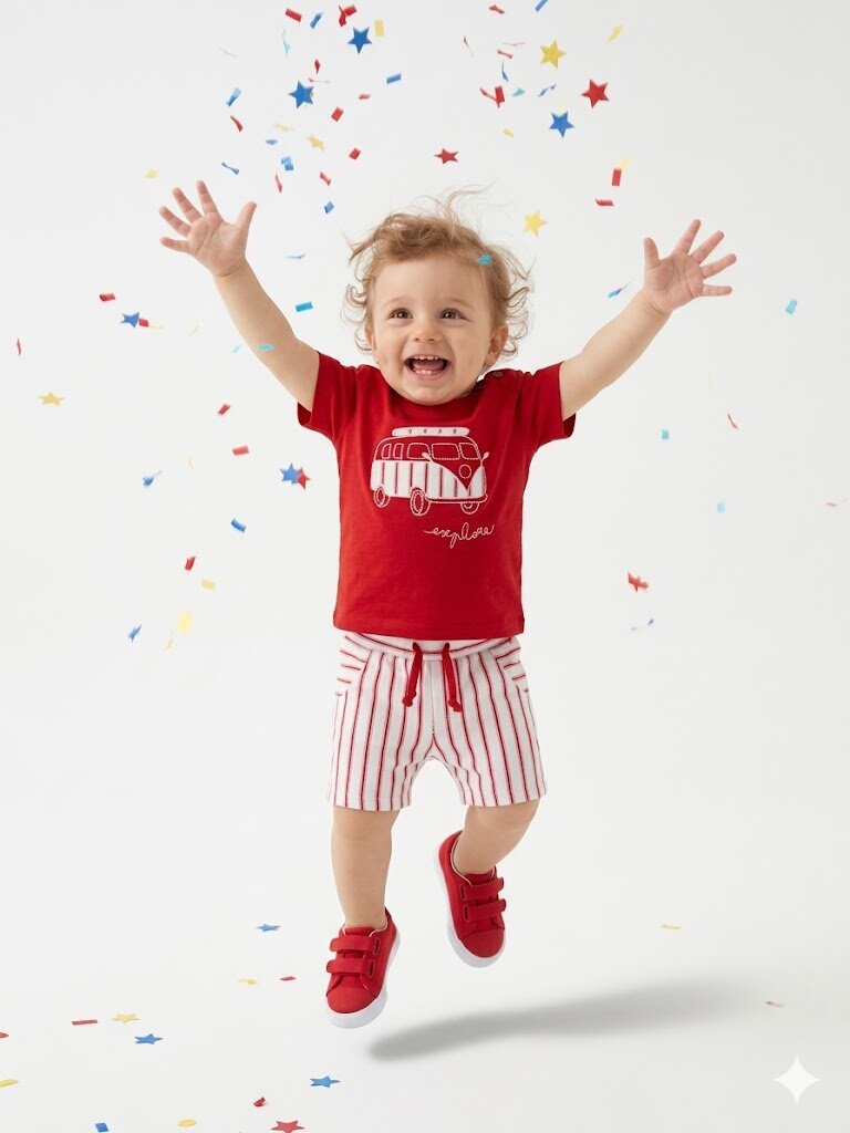 Pamuklu Karavan Detaylı Şeritli Poplin Kumaş Şortlu Erkek Bebek 2li Takım