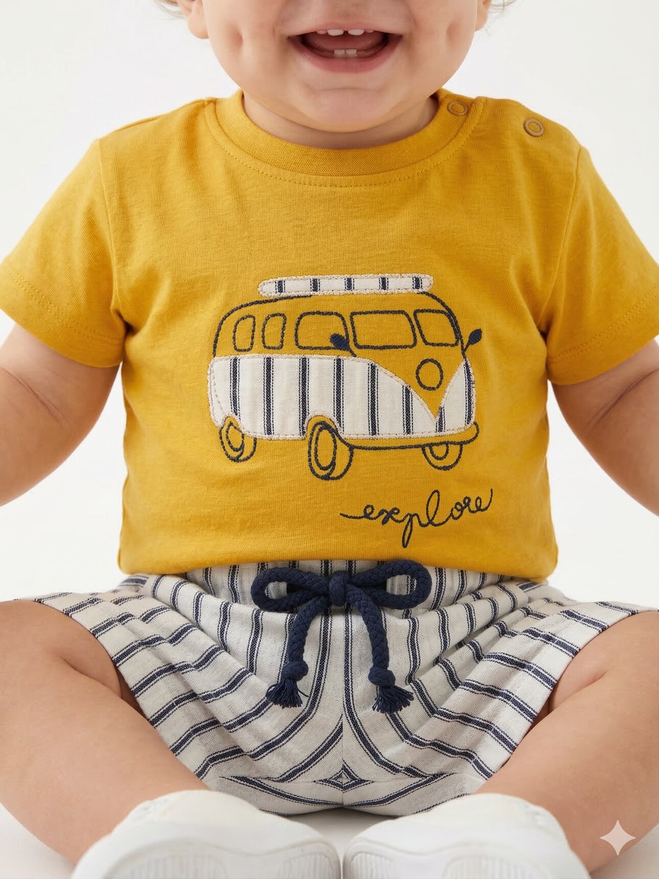 Pamuklu Neşeli Yolculuk Desenli Erkek Bebek 2li Takım